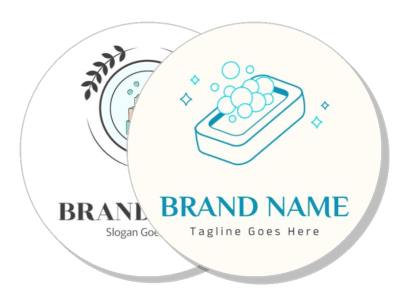circular brand logo with soap bubbles and tagline placeholder template