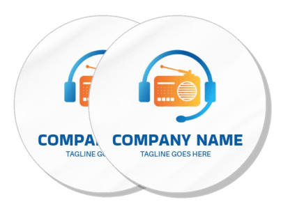 circular company logo design with headset and radio graphic template