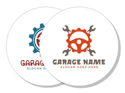 circular garage logo designs with gear and wrench graphics template