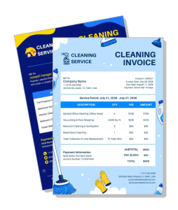 cleaning service invoice template with mop and broom design