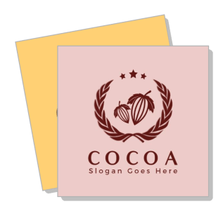 cocoa logo design with slogan and brown leaf badge template