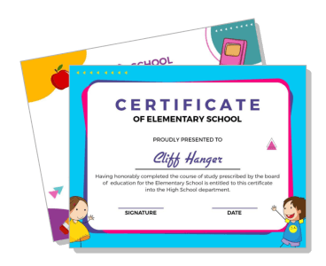 colorful elementary school certificate template with children design