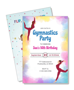 colorful gymnastics themed birthday invitation card design template