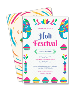 colorful holi festival invitation card design with date and location details template