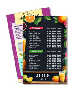 colorful juice menu with pricing and fruit decorations template