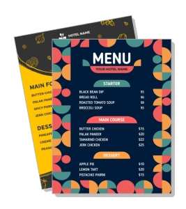 colorful restaurant menu design with prices and dishes template