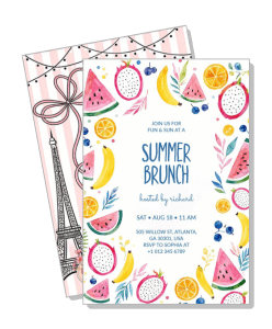 colorful summer brunch invitation with fruit design and details template