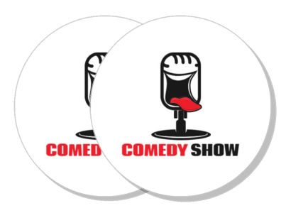 comedy show logo with microphone and tongue design template