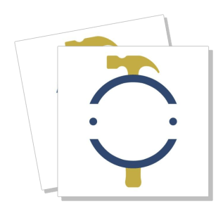construction company logo design with hammer and circle motif template