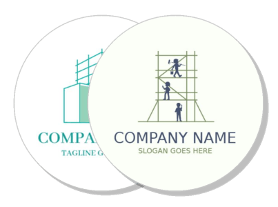 construction company logo design with scaffolding graphic and tagline placeholder template