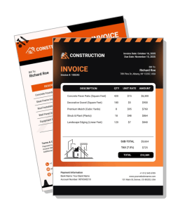 construction themed invoice template design with itemized bill details