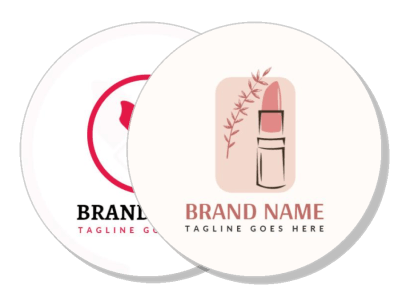 cosmetic brand logo design with lipstick icon and tagline template