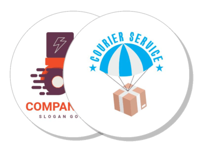 courier service company logo design with parachute and box template