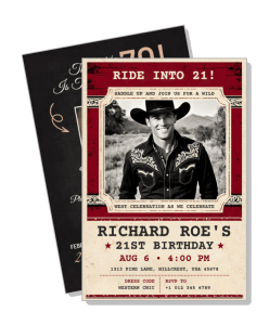 cowboy theme 21st birthday invitation with photo and details template