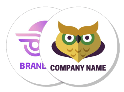 custom branded stickers with owl logo and company graphics template