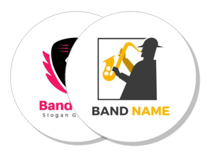 custom music band logo design with saxophonist and guitar elements template