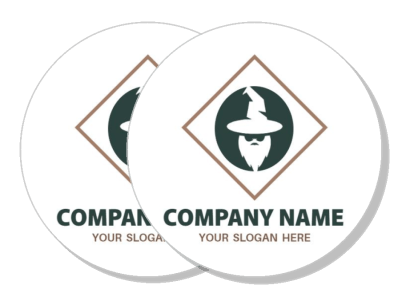customizable round logo design template with wizard hat graphic