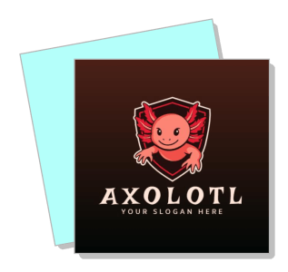 cute axolotl mascot logo design with slogan and brown background template