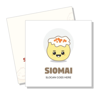 cute siomai design with smiling dumpling character and placeholder slogan template