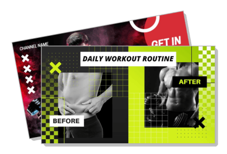 daily workout routine thumbnail before and after fitness template