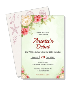 debut birthday invitation card with roses and event details template