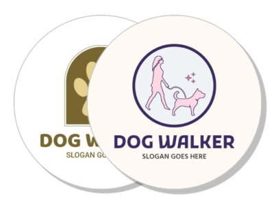 dog walker logo design with woman and dog icon template