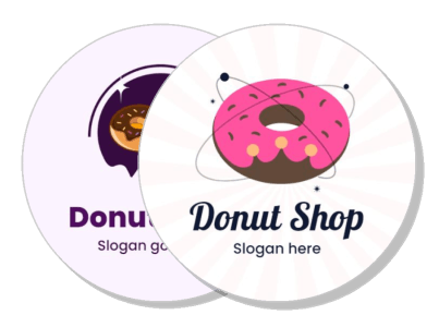 donut shop logo design with colorful donuts and slogan template