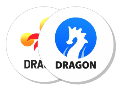 dragon symbol logos red yellow and blue designs template