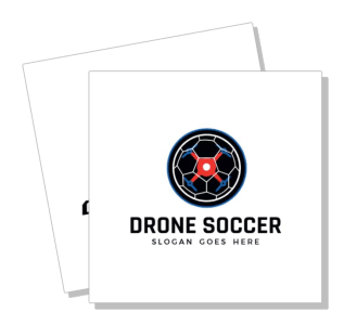drone soccer logo design with geometric pattern and placeholder slogan template