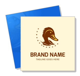 duck logo design with placeholder text and circular dotted decoration template