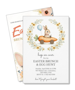 easter brunch egg hunt invitation card bunny carrot theme template