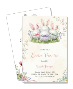 easter party invitation card golf theme with bunny ears and floral design template