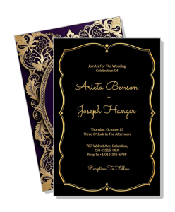 elegant black and gold wedding invitation with vintage floral border template