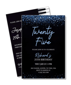elegant black blue 25th birthday invitation cards design template