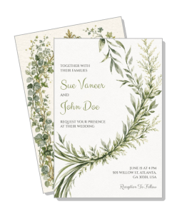 elegant botanical wedding invitation with greenery theme template