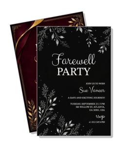 elegant farewell party invitation card black and gold floral design template