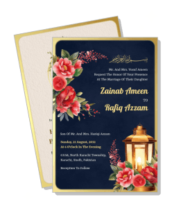 elegant floral wedding invitation with lantern design template