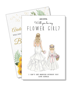 elegant flower girl invitation card bride and girl illustration template