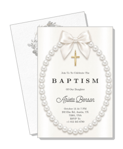 elegant girl baptism invitation with pearl necklace border design template