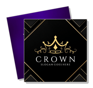 elegant gold crown logo on black background with purple accent template