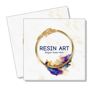 elegant resin art business card design with gold ring and colorful abstract accents template