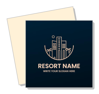 elegant resort name logo design with skyscrapers and palm trees template