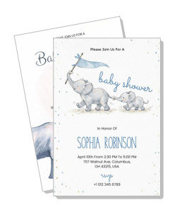 elephant theme baby shower invitation with details and elephant artwork template