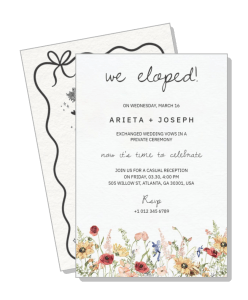 elopement announcement invitation card with floral design template