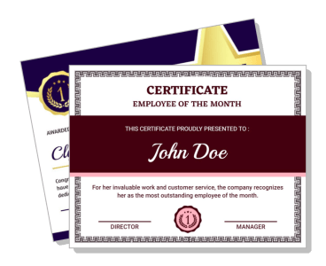employee of the month certificate template recognition award