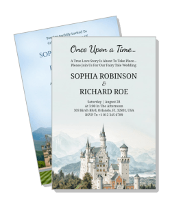 fairy tale wedding invitation castle theme couple names date location details template