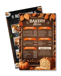 fall themed bakery menu autumn leaves pumpkins yeast breads cookies sweet treats template