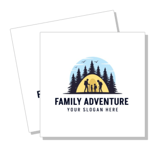 family adventure logo design with forest silhouette and slogan template