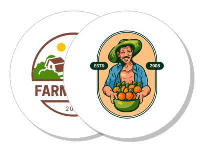 farm fresh logo design with farmer holding oranges illustration template