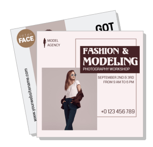fashion modeling photography workshop poster with model and contact info template